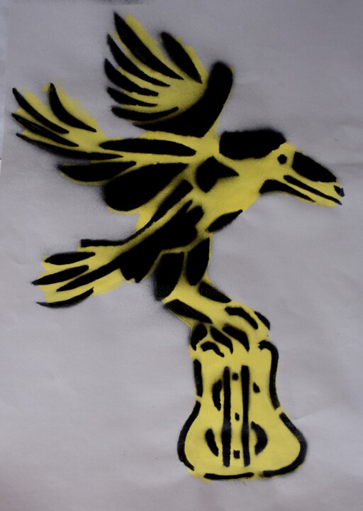 Printmaking titled "RAVENS - YELLOW" by Jonathan Wain, Original Artwork, Acrylic