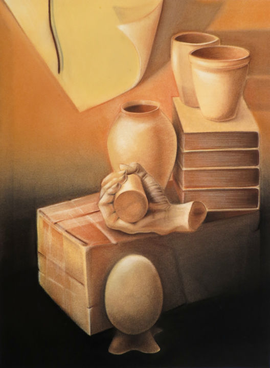 Painting titled "stilllife-conte.jpg" by Jonathan Francisco Daoang, Original Artwork