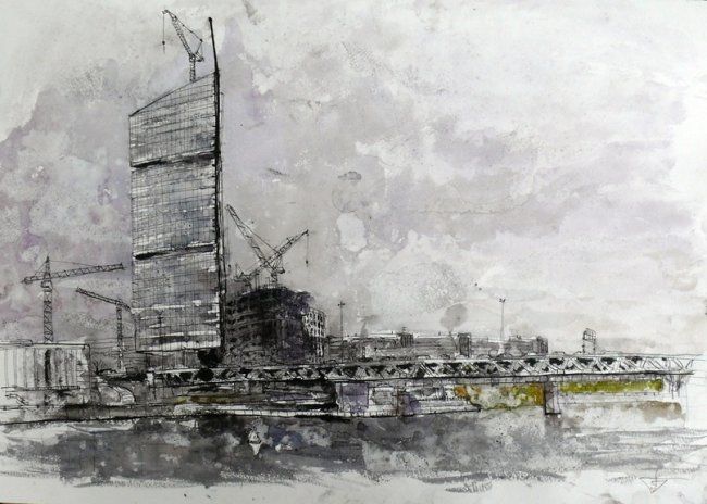 Дорогомиловский мост - Painting, 60x42 cm ©2011 by jonibond -
Realism, переулок, Москва, акварель, графика, пейзаж, город, дома, здания, улица, рисунок, картина