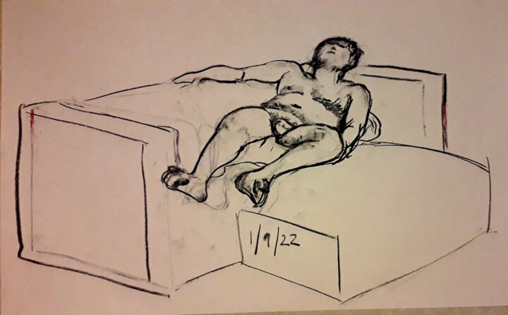 Disegno intitolato "Life drawing 16" da Jon Phillipson Brown, Opera d'arte originale, Carbone