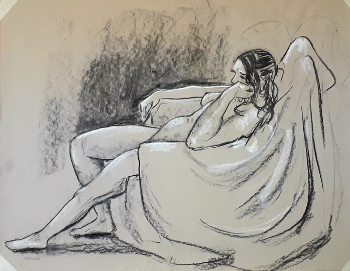 Disegno intitolato "Life drawing 24" da Jon Phillipson Brown, Opera d'arte originale, Carbone