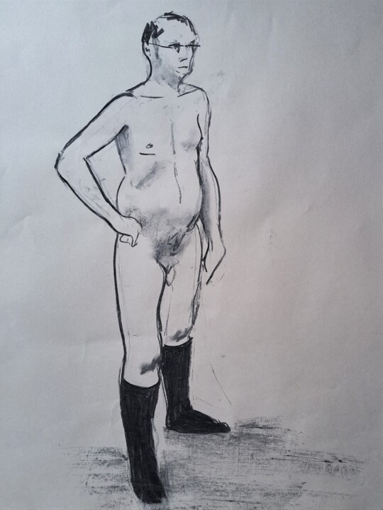 Drawing titled "Life Drawing 33" by Jon Phillipson Brown, Original Artwork, Charcoal