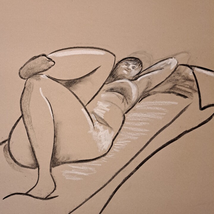 Drawing titled "Life Drawing 41" by Jon Phillipson Brown, Original Artwork, Charcoal