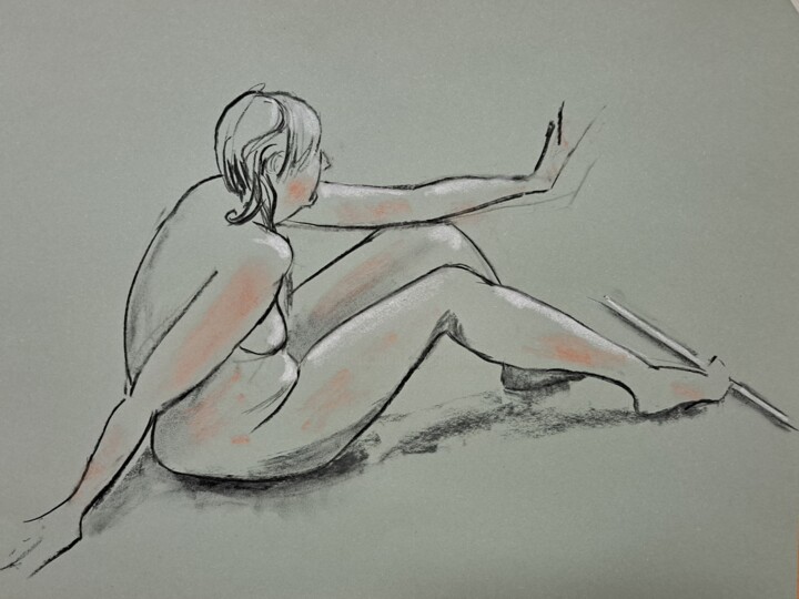 Drawing titled "Life Drawing 47" by Jon Phillipson Brown, Original Artwork, Charcoal