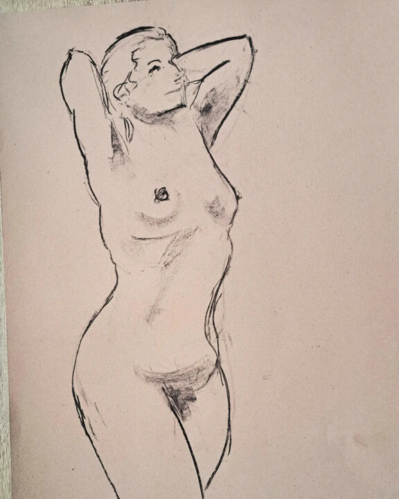 Dessin intitulée "Life Drawing 53" par Jon Phillipson Brown, Œuvre d'art originale, Fusain