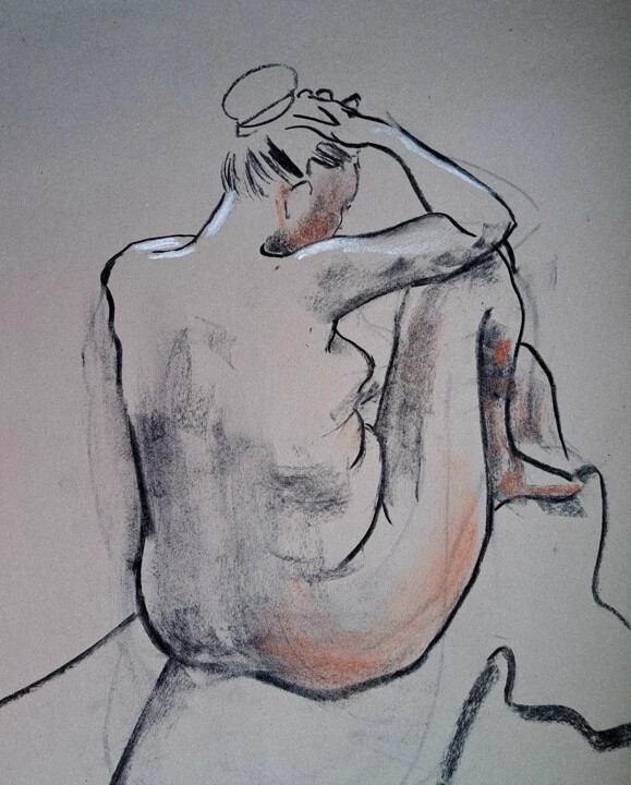 Drawing titled "Life Drawing 55" by Jon Phillipson Brown, Original Artwork, Charcoal