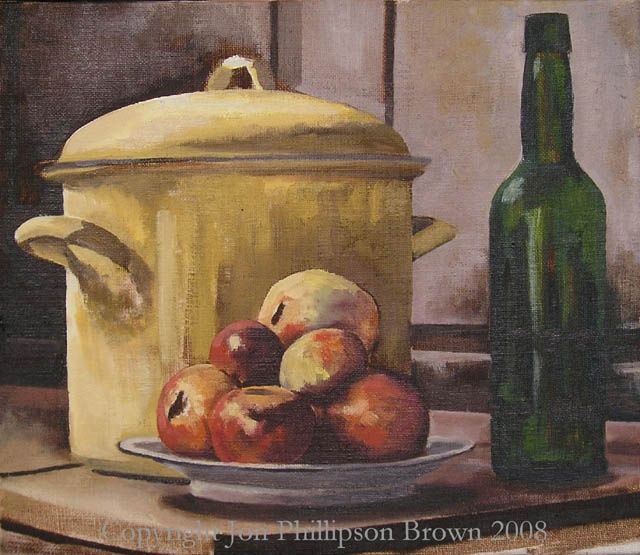 Peinture intitulée "Bodegon con Manzanas" par Jon Phillipson Brown, Œuvre d'art originale, Autre