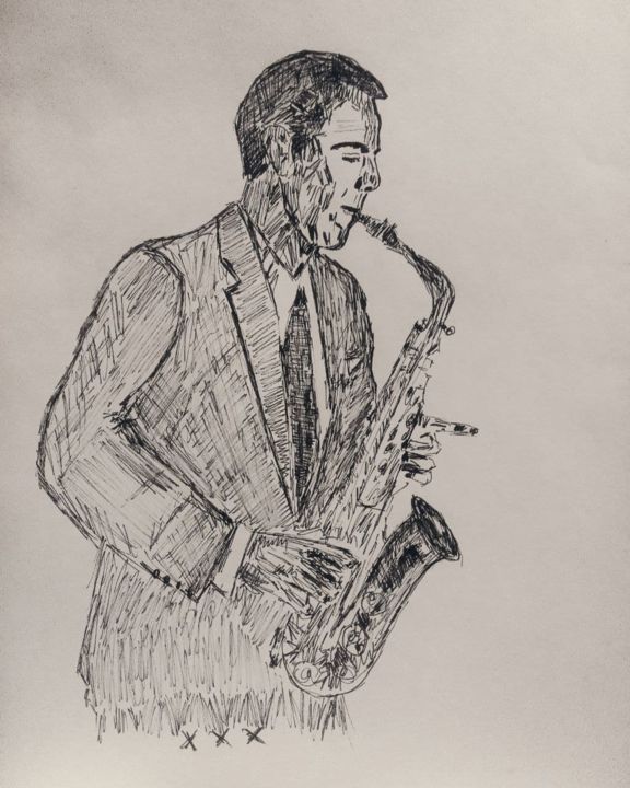 "saxofonist" başlıklı Resim Jora Poshytilo tarafından, Orijinal sanat, Jel kalem