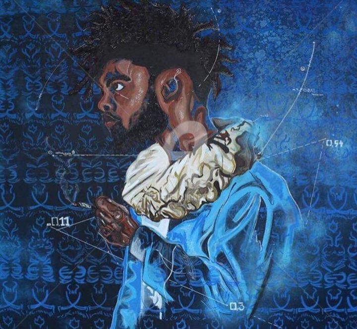 Painting titled "J-Cole / The Highest" by Jordy Kissy Moussa, Original Artwork, Acrylic Mounted on Wood Stretcher frame