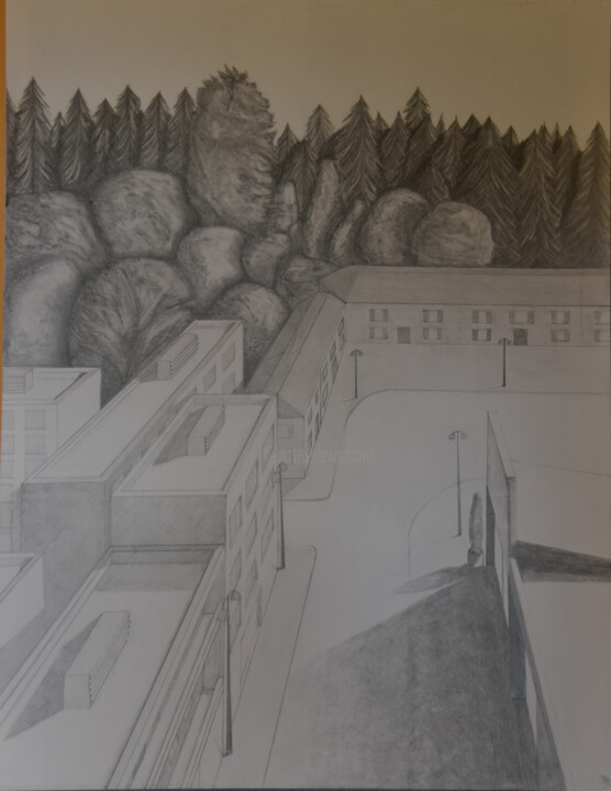 Tekening getiteld "Cité imaginaire 1" door Joreinji, Origineel Kunstwerk, Grafiet