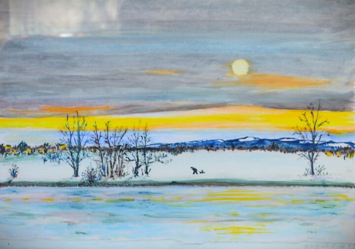 Peinture intitulée "Winter an der Elbe" par Jörg Eydner, Œuvre d'art originale, Aquarelle