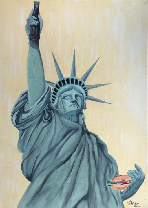 Malerei mit dem Titel "Burger & Coke USA L…" von Jörg Weber, Original-Kunstwerk, Acryl Auf Keilrahmen aus Holz montiert