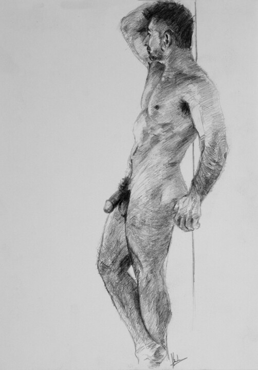 Printmaking titled "Marcus, standing nu…" by Jorge Bandarra, Original Artwork, Graphite