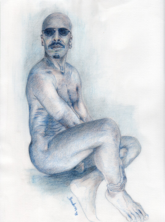 Zeichnungen mit dem Titel "Franck, seated nude…" von Jorge Bandarra, Original-Kunstwerk, Bleistift
