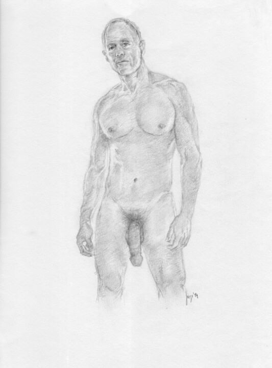Drawing titled "Steve standing nude" by Jorge Bandarra, Original Artwork, Graphite