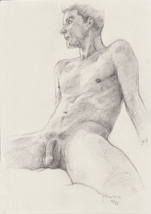 Desenho intitulada "François nude seated" por Jorge Bandarra, Obras de arte originais, Grafite