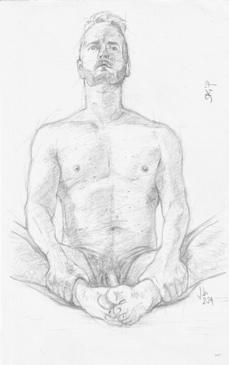 Drawing titled "Skip, nude yoga ses…" by Jorge Bandarra, Original Artwork, Graphite
