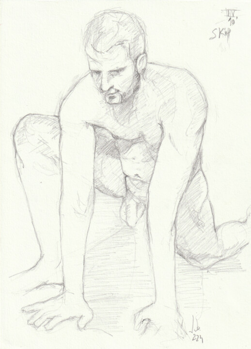 Drawing titled "Skip nude lizard po…" by Jorge Bandarra, Original Artwork, Graphite