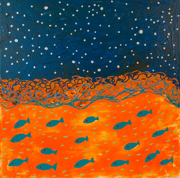 제목이 "Desert Lake"인 미술작품 Jorge Gonzalez로, 원작, 아크릴 나무 들것 프레임에 장착됨