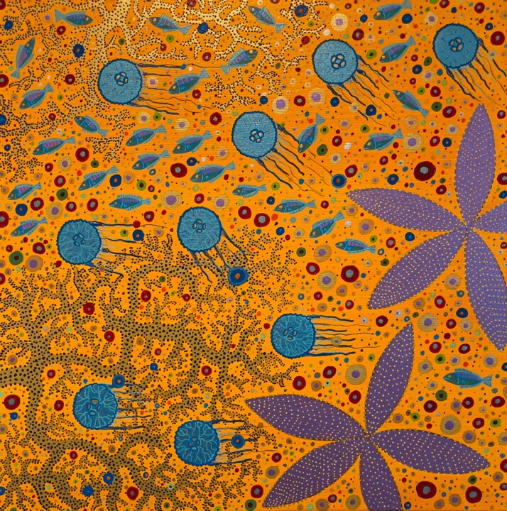 Malarstwo zatytułowany „Red Sea Stars” autorstwa Jorge Gonzalez, Oryginalna praca, Akryl Zamontowany na Drewniana rama noszy