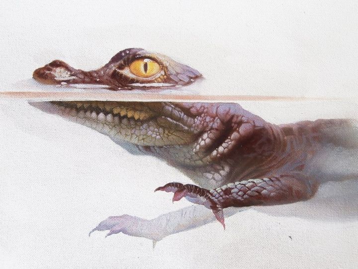 Painting titled "Little Crocodile" by Noriega Art, Original Artwork, Oil