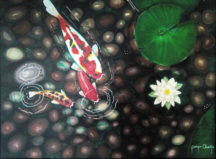 Pintura titulada "Vida en el Estanque" por Jorge Oberto, Obra de arte original, Acrílico