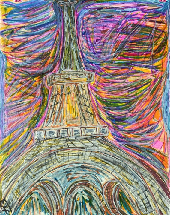 Painting titled "Tour Eiffel" by Jorge Orellana Benado, Original Artwork, Ink