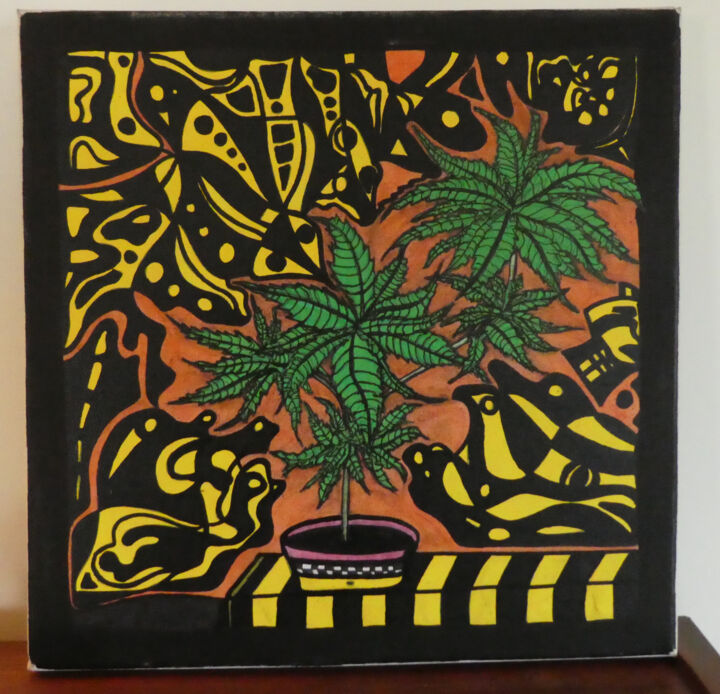 Painting titled "THC" by Jorge Pinto Guedes, Original Artwork, Marker Mounted on Wood Panel