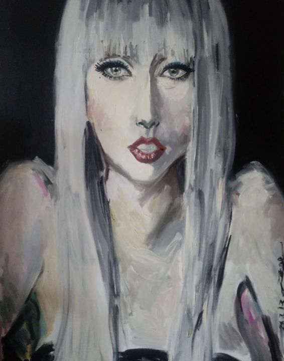 Pintura intitulada "Retrato de Lady Gag…" por Jorge Quiros, Obras de arte originais, Óleo