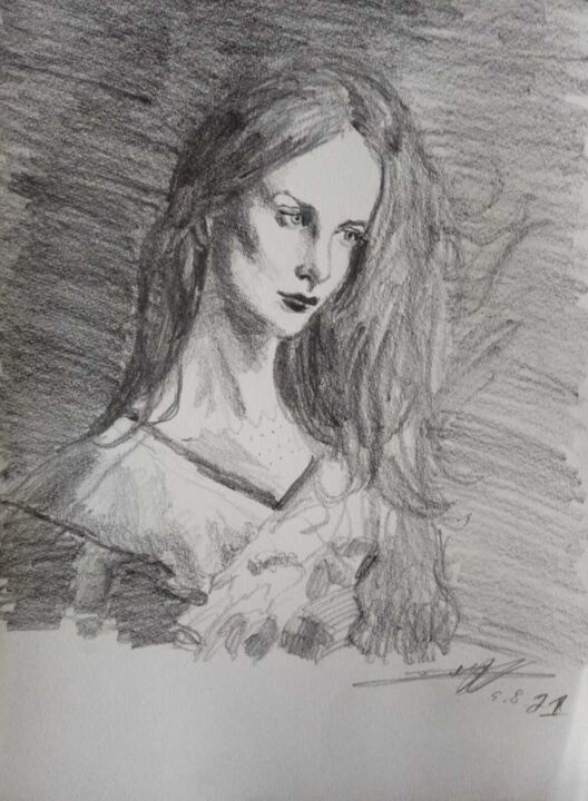 Disegno intitolato "Portrait drawing on…" da Jorge Quiros, Opera d'arte originale, Matita