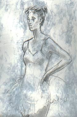 Drawing titled "She Waits No More!" by George Anthony Penon Cassallo, Original Artwork, Conté