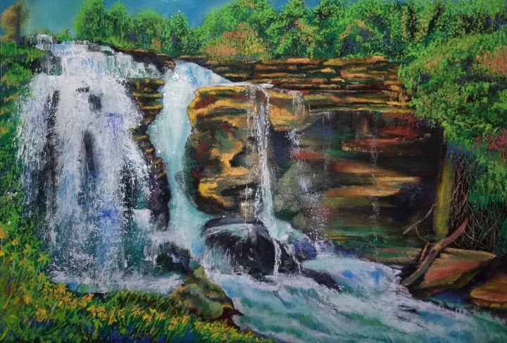 Painting titled "Cachoeira Serena" by Jorge Ferreira, Original Artwork, Pastel