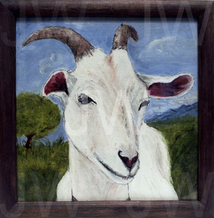 Painting titled "White Goat middle m…" by Jorgen Wagner, Original Artwork, Oil