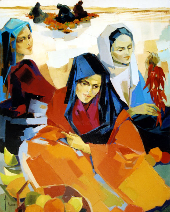 Peinture intitulée "Las vendedoras" par Jori Duran, Œuvre d'art originale, Huile
