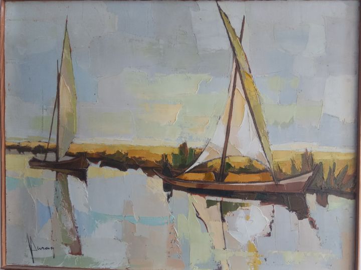 Painting titled "Barques" by Jori Duran, Original Artwork, Oil