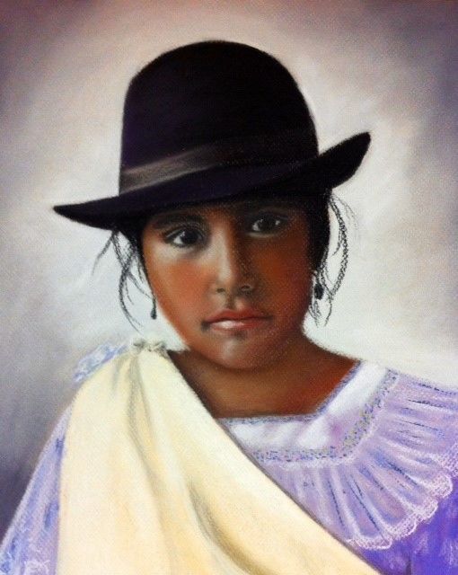 Dessin intitulée "La Bolivienne" par Nicole Joris, Œuvre d'art originale, Pastel