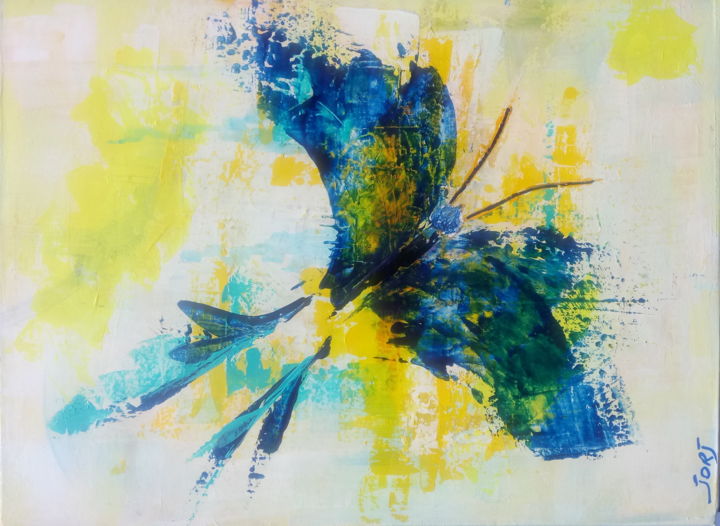 Painting titled "Papillon bleu" by Georges Allin (JorJ), Original Artwork, Acrylic