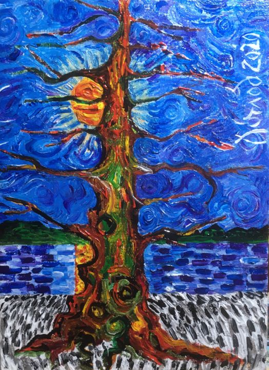 Peinture intitulée ""Le vieil arbre VI"" par François Jornod, Œuvre d'art originale, Acrylique