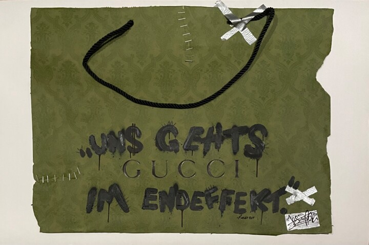 Painting titled "UNS GEHTS GUCCI IM…" by Jos Tappe, Original Artwork, Acrylic Mounted on Wood Panel