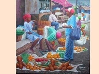 Painting titled "Marché de rue" by Josart, Original Artwork