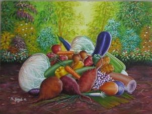 Peinture intitulée "Legumes" par Josart, Œuvre d'art originale, Huile
