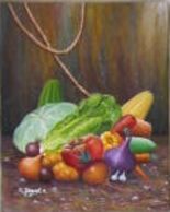 Schilderij getiteld "Legumes" door Josart, Origineel Kunstwerk, Olie