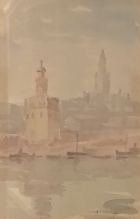 Painting titled "Sevillla" by José Alavés Lledó, Original Artwork, Watercolor Mounted on Glass