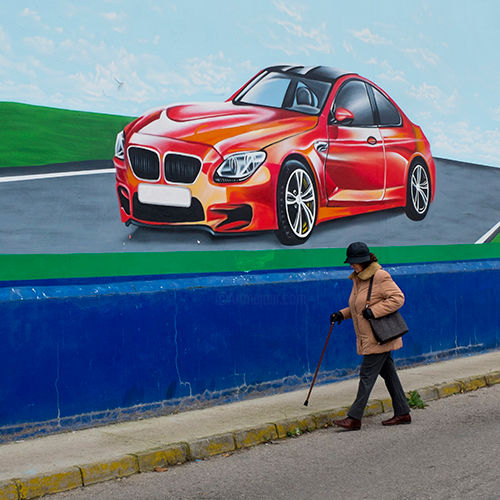 Fotografie mit dem Titel "pared-coche-rojo-y-…" von Jose Antonio Carmona Otero Carmona Otero, Original-Kunstwerk