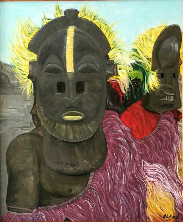 Pintura titulada "Hombres de Dogon  (…" por Jose Antonio Lerta Marmol, Obra de arte original, Acrílico