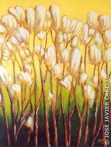 Pintura titulada "Flores sobre amaril…" por José Cabello, Obra de arte original, Oleo