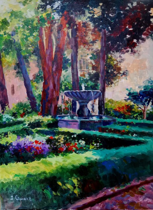 Painting titled "Gardens of Alhambra" by Jose Camero Hernandez, Original Artwork, Acrylic