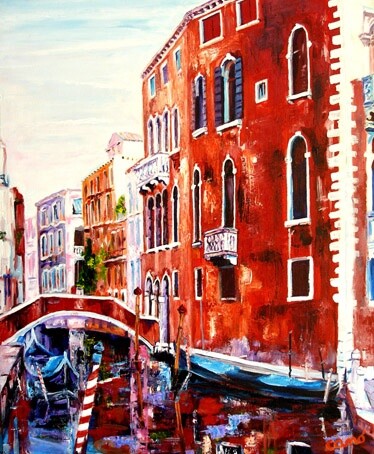 Painting titled "le canal rouge" by José Cano, Original Artwork