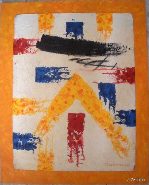 Painting titled "Líneas Naranjas, po…" by José Contreras, Original Artwork, Oil Mounted on Other rigid panel