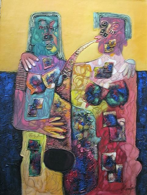 Painting titled "MUSICIENS" by Jose Espinal, Original Artwork